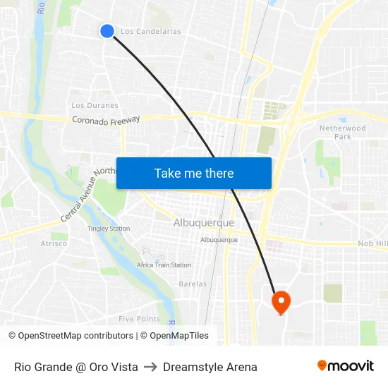 Rio Grande @ Oro Vista to Dreamstyle Arena map