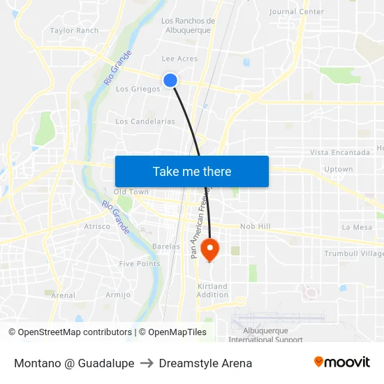 Montaño @ Guadalupe to Dreamstyle Arena map
