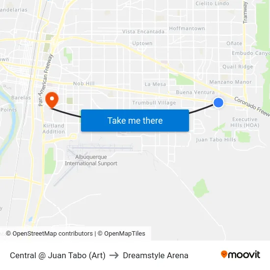 Central @ Juan Tabo  (Art) to Dreamstyle Arena map