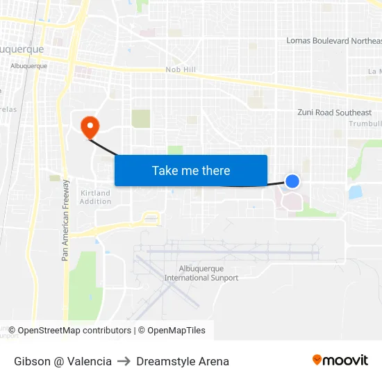 Gibson @ Valencia to Dreamstyle Arena map