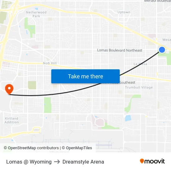 Lomas @ Wyoming to Dreamstyle Arena map