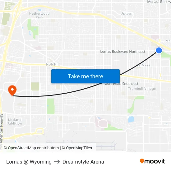 Lomas @ Wyoming to Dreamstyle Arena map