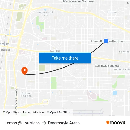 Lomas @ Louisiana to Dreamstyle Arena map