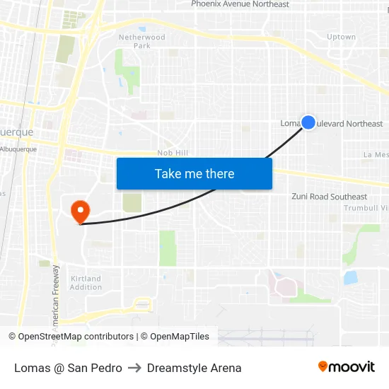 Lomas @ San Pedro to Dreamstyle Arena map