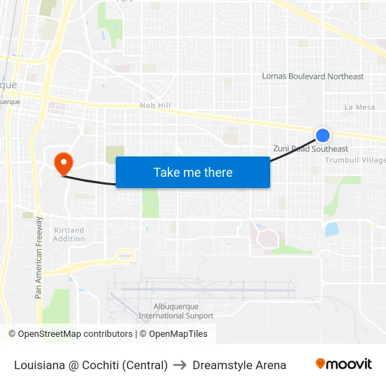 Louisiana @ Cochiti (Central) to Dreamstyle Arena map