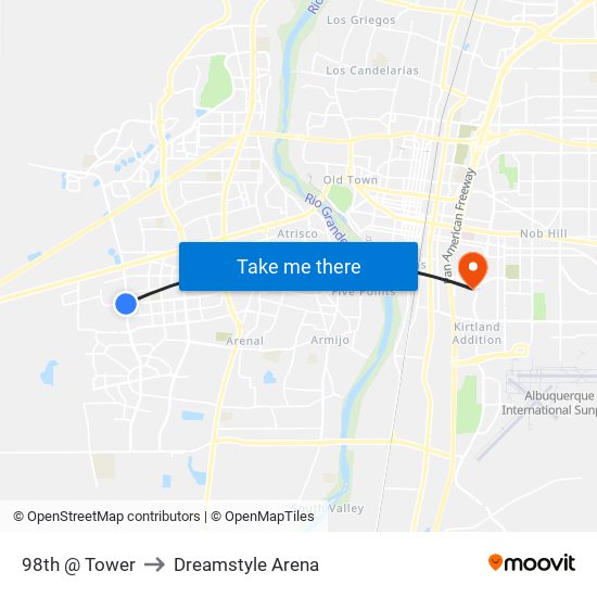 98th @ Tower to Dreamstyle Arena map