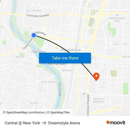 Central @ New York to Dreamstyle Arena map