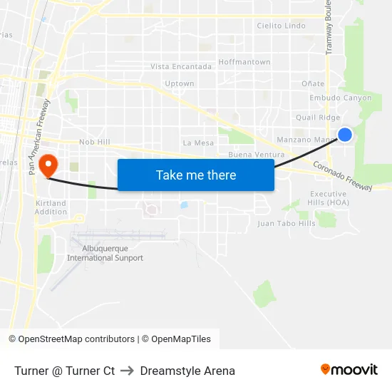 Turner @ Turner Ct to Dreamstyle Arena map