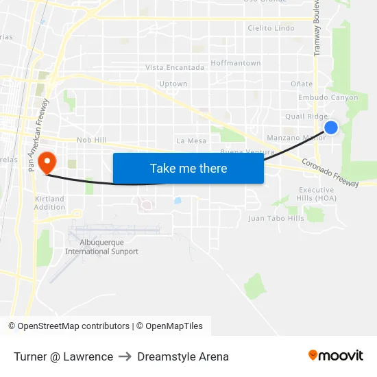 Turner @ Lawrence to Dreamstyle Arena map
