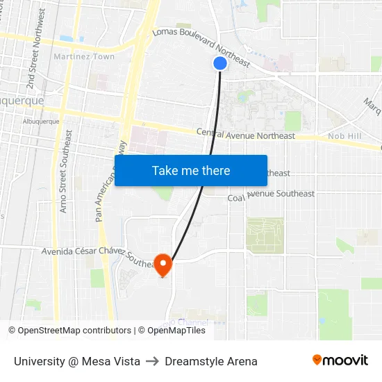 University @ Mesa Vista to Dreamstyle Arena map