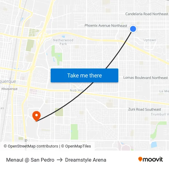 Menaul @ San Pedro to Dreamstyle Arena map