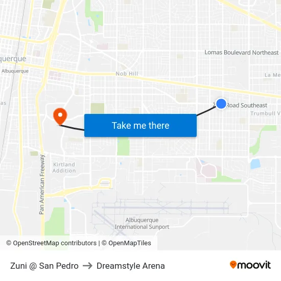Zuni @ San Pedro to Dreamstyle Arena map