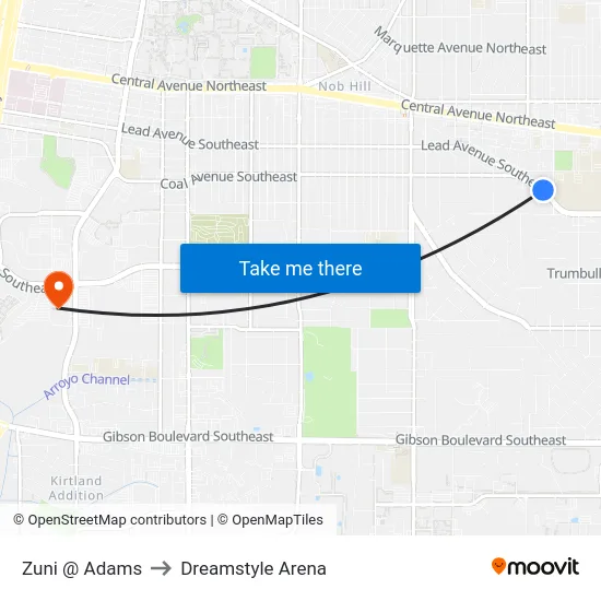 Zuni @ Adams to Dreamstyle Arena map