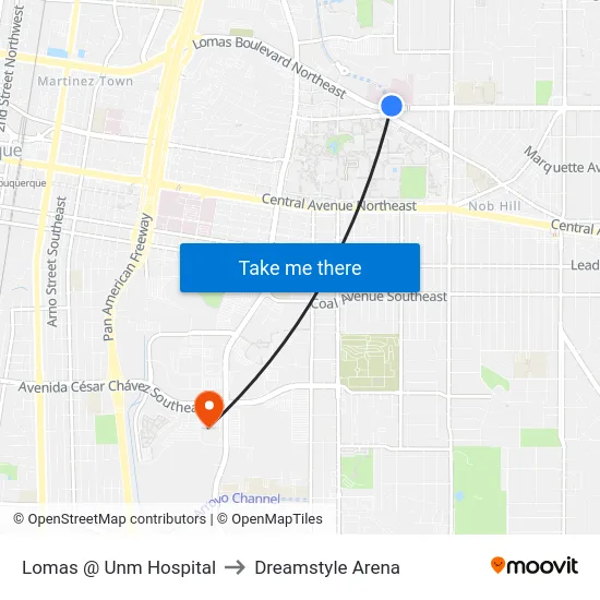 Lomas @ Unm Hospital to Dreamstyle Arena map
