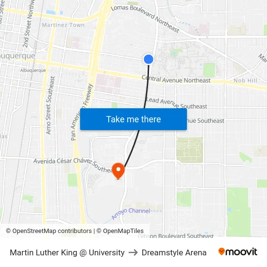 Martin Luther King @ University to Dreamstyle Arena map