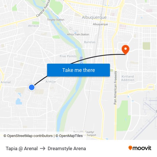 Tapia @ Arenal to Dreamstyle Arena map