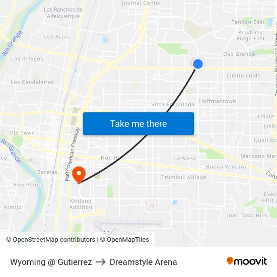 Wyoming @ Gutierrez to Dreamstyle Arena map