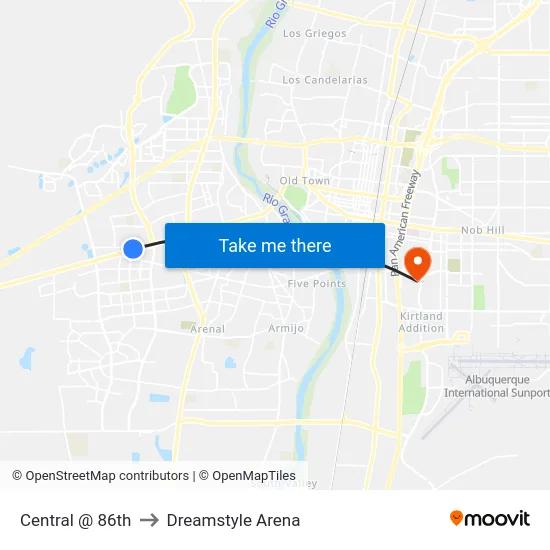 Central @ 86th to Dreamstyle Arena map