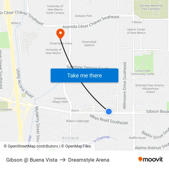 Gibson @ Buena Vista to Dreamstyle Arena map