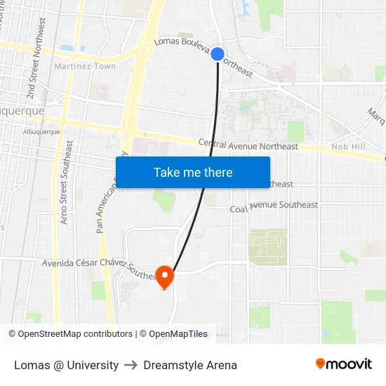 Lomas @ University to Dreamstyle Arena map