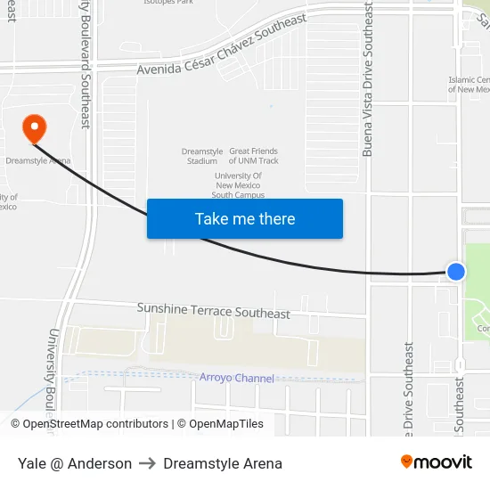 Yale @ Anderson to Dreamstyle Arena map