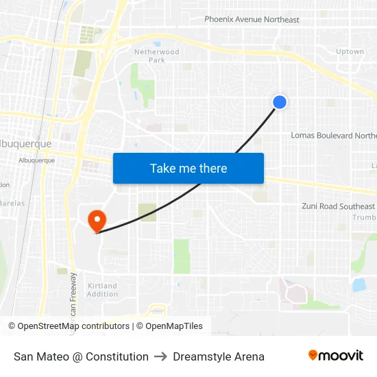 San Mateo @ Constitution to Dreamstyle Arena map