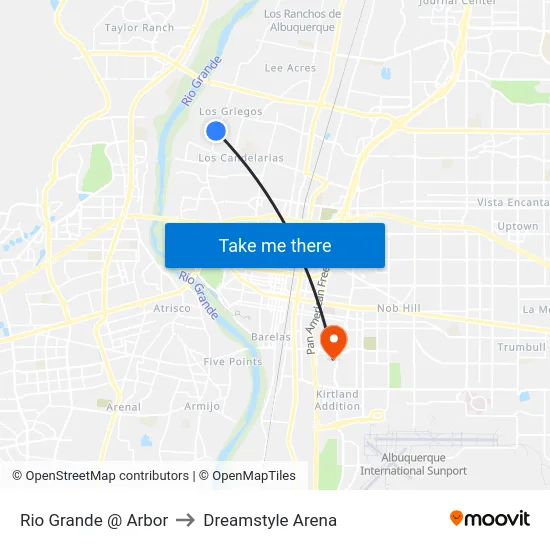 Rio Grande @ Arbor to Dreamstyle Arena map