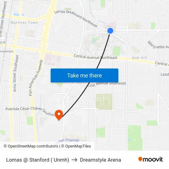 Lomas @ Stanford ( Unmh) to Dreamstyle Arena map