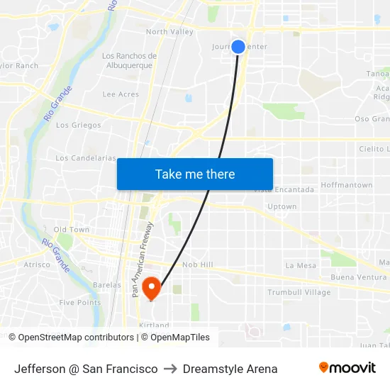Jefferson @ San Francisco to Dreamstyle Arena map