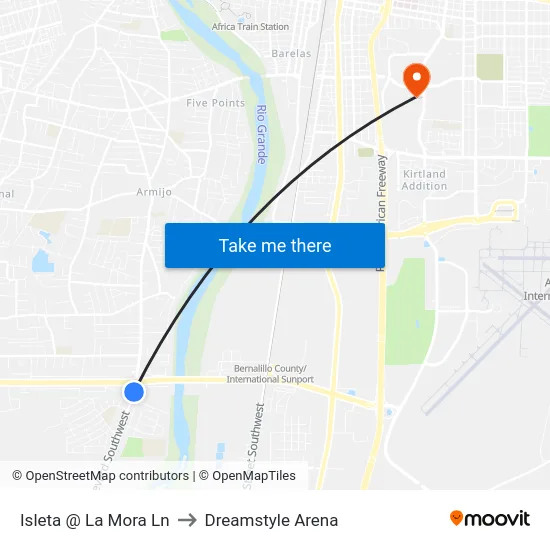 Isleta @ La Mora Ln to Dreamstyle Arena map
