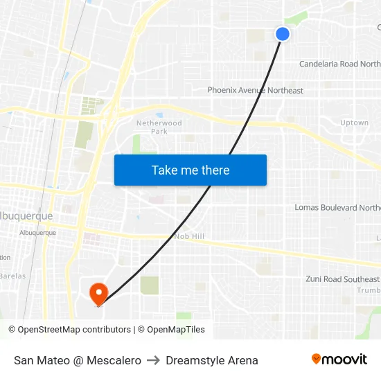 San Mateo @ Mescalero to Dreamstyle Arena map