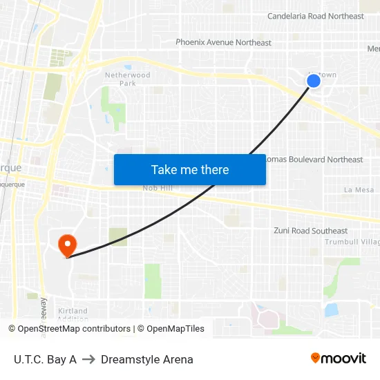 U.T.C. Bay A to Dreamstyle Arena map