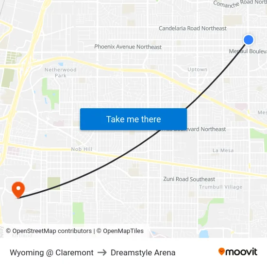 Wyoming @ Claremont to Dreamstyle Arena map