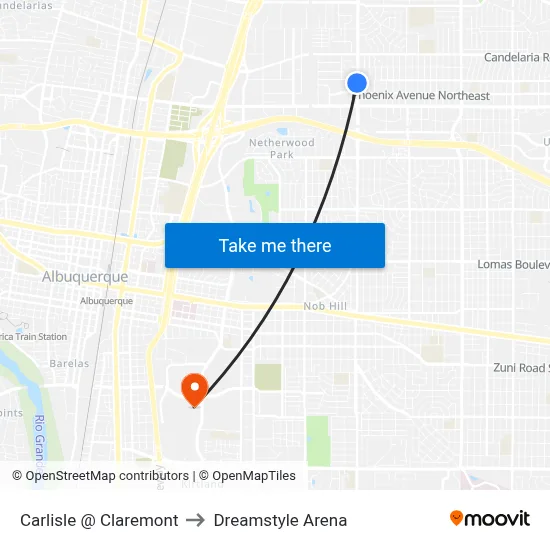 Carlisle @ Claremont to Dreamstyle Arena map
