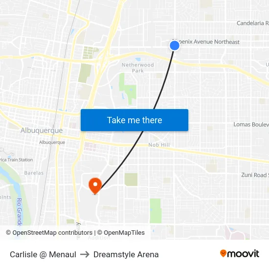 Carlisle @ Menaul to Dreamstyle Arena map