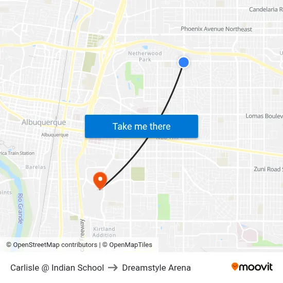 Carlisle @ Indian School to Dreamstyle Arena map