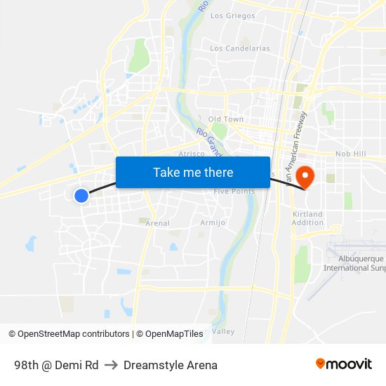 98th @ Demi Rd to Dreamstyle Arena map