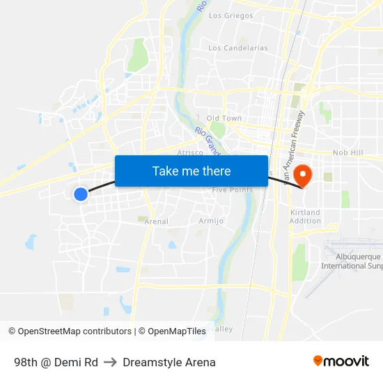 98th @ Demi Rd to Dreamstyle Arena map