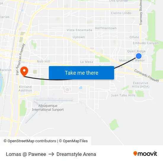 Lomas @ Pawnee to Dreamstyle Arena map