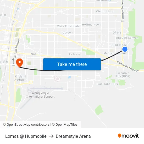 Lomas @ Hupmobile to Dreamstyle Arena map