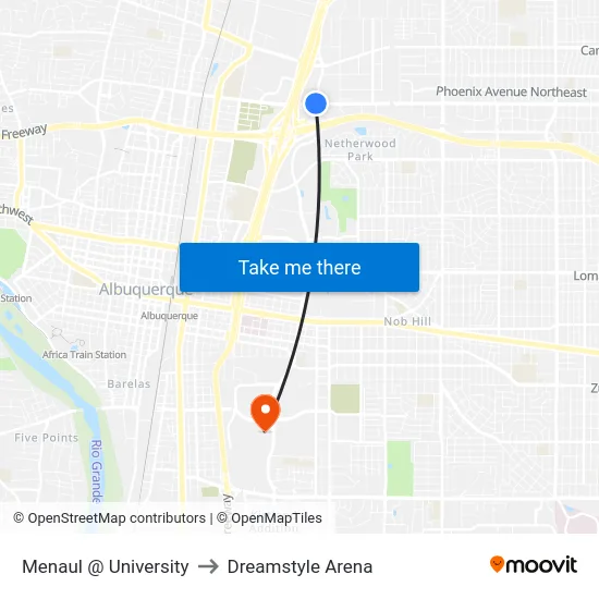Menaul @ University to Dreamstyle Arena map