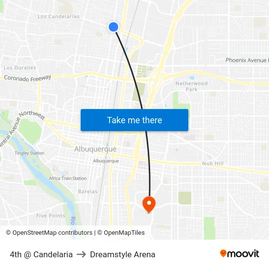 4th @ Candelaria to Dreamstyle Arena map