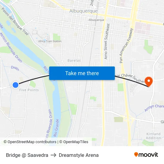Bridge @ Saavedra to Dreamstyle Arena map