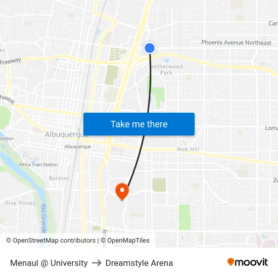Menaul @ University to Dreamstyle Arena map