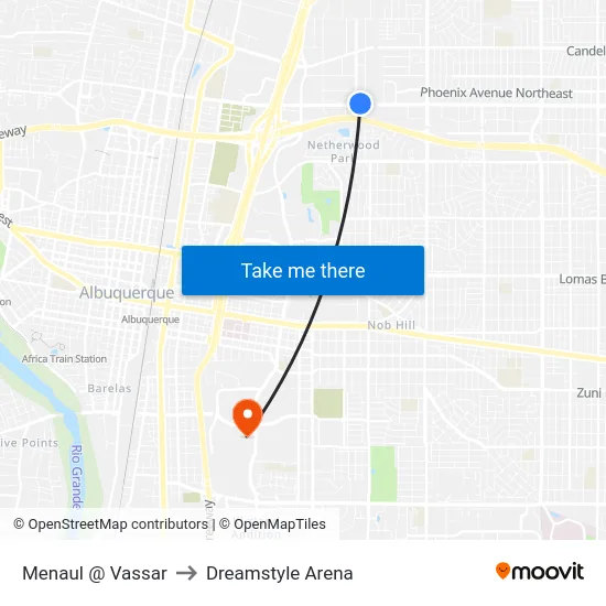 Menaul @ Vassar to Dreamstyle Arena map
