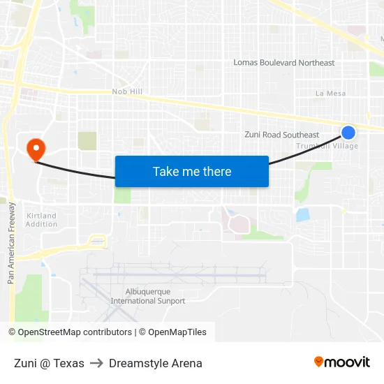 Zuni @ Texas to Dreamstyle Arena map