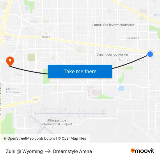 Zuni @ Wyoming to Dreamstyle Arena map