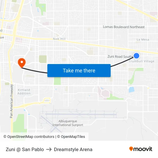Zuni @ San Pablo to Dreamstyle Arena map