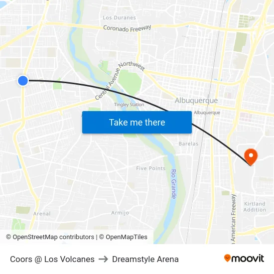 Coors @ Los Volcanes to Dreamstyle Arena map
