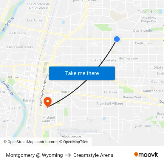 Montgomery @ Wyoming to Dreamstyle Arena map